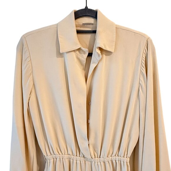 Alexis Levina Ivory Long Sleeve Mini Shirt Dress Elastic Waist Size S Crepe - Picture 7 of 12